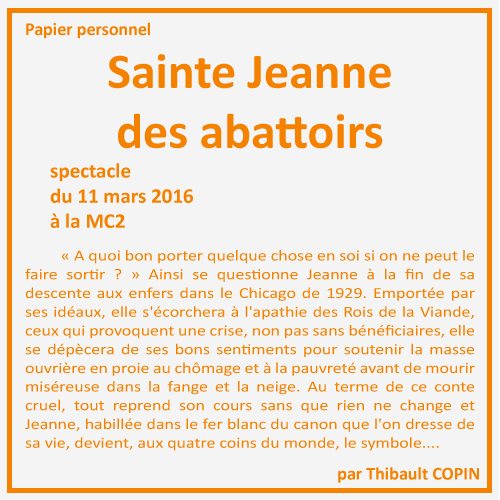 Pourquoi, Brecht ? Sainte Jeanne des abattoirs par Thibault Copin