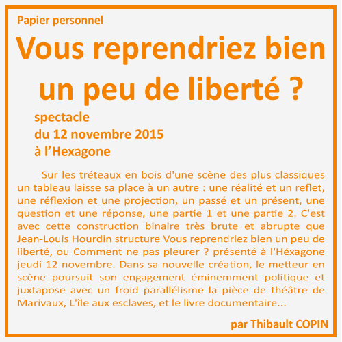 Théâtre, mon beau théâtre, donne-moi des nouvelles de nous ! Vous reprendriez bien un peu de liberté par Thibault Copin